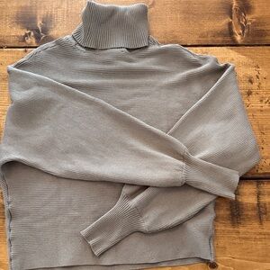 Gray Ribbed Turtleneck Sweater